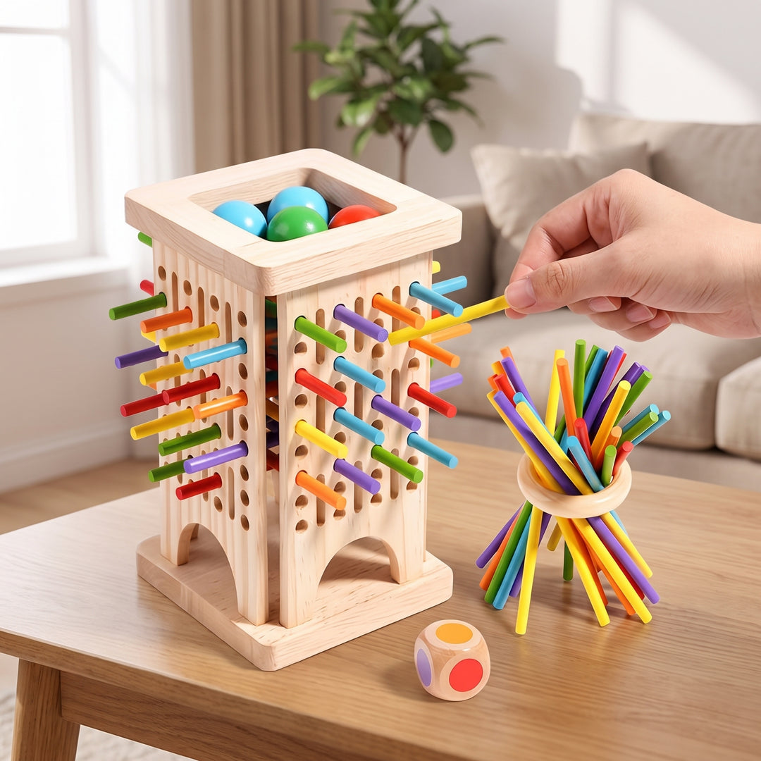 Wooden Stick Game Drop Tower With Colorful Dice Classic Family Board Toy - Image 4