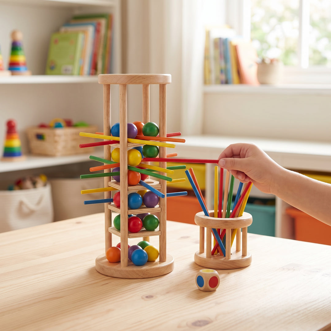 Wooden Stick Game Drop Tower With Colorful Dice Classic Family Board Toy - Image 5