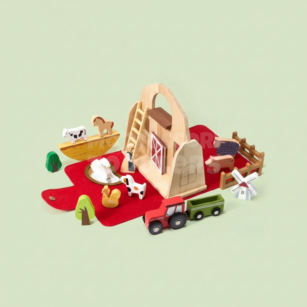 Wooden Travel Farm Playset Toddlers Animals and Wooden Animal Figures - Image 1