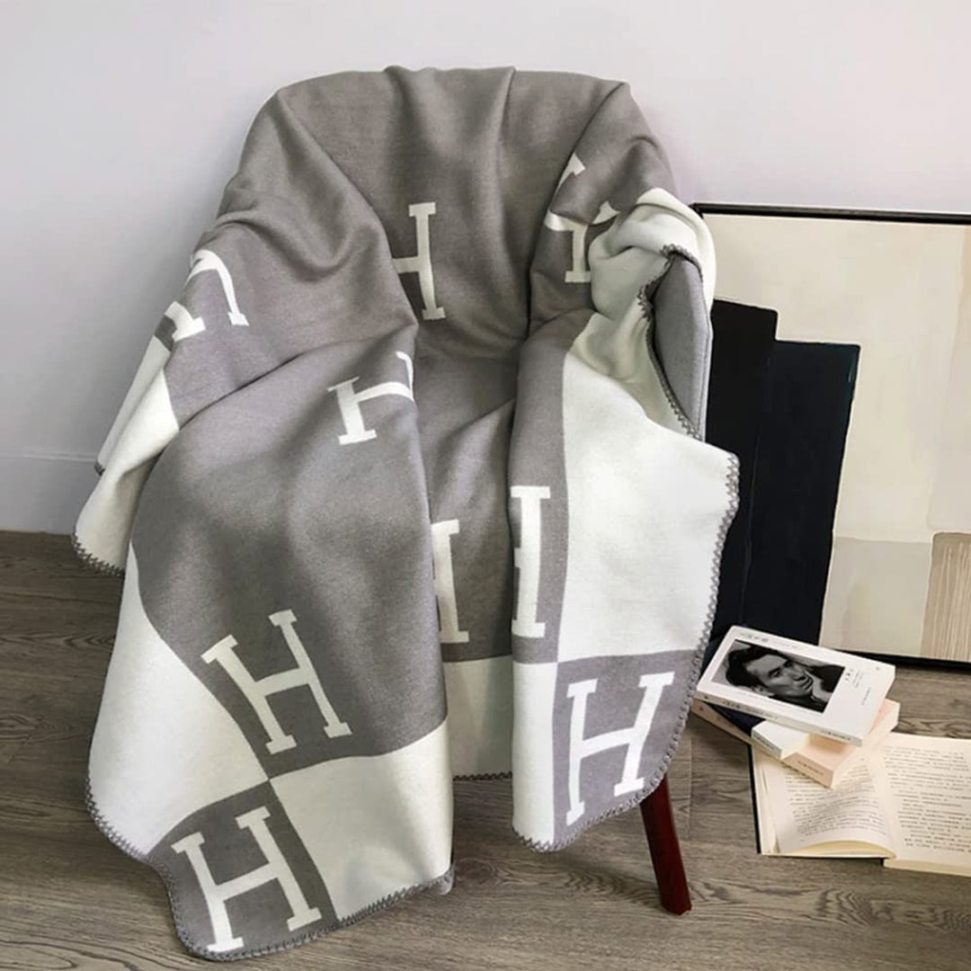 Wool Cashmere Blanket Throw Soft Warm H-Pattern Checkerboard Design Rectangular Unisex - Image 12
