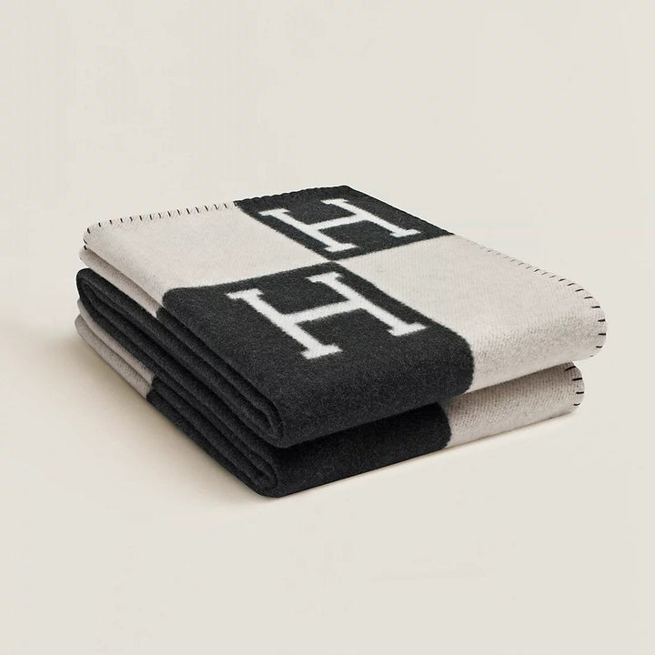 Wool Cashmere Blanket Throw Soft Warm H-Pattern Checkerboard Design Rectangular Unisex - Image 1