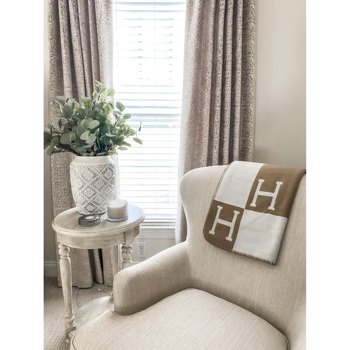 Wool Cashmere Blanket Throw Soft Warm H-Pattern Checkerboard Design Rectangular Unisex - Image 10