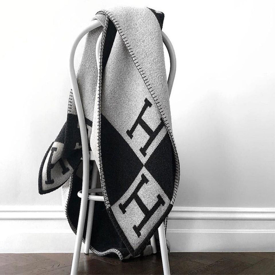 Wool Cashmere Blanket Throw Soft Warm H-Pattern Checkerboard Design Rectangular Unisex - Image 13