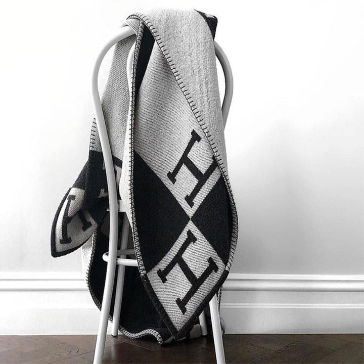 Wool Cashmere Blanket Throw Soft Warm H-Pattern Checkerboard Design Rectangular Unisex - Image 13